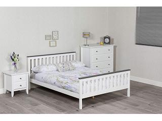 4ft Small Double White wood & Grey, Shangahi Shaker wooden bed frame
